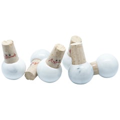 Handmade Set of 6 White Carrara Marble and Cork Wine Bottle Stoppers