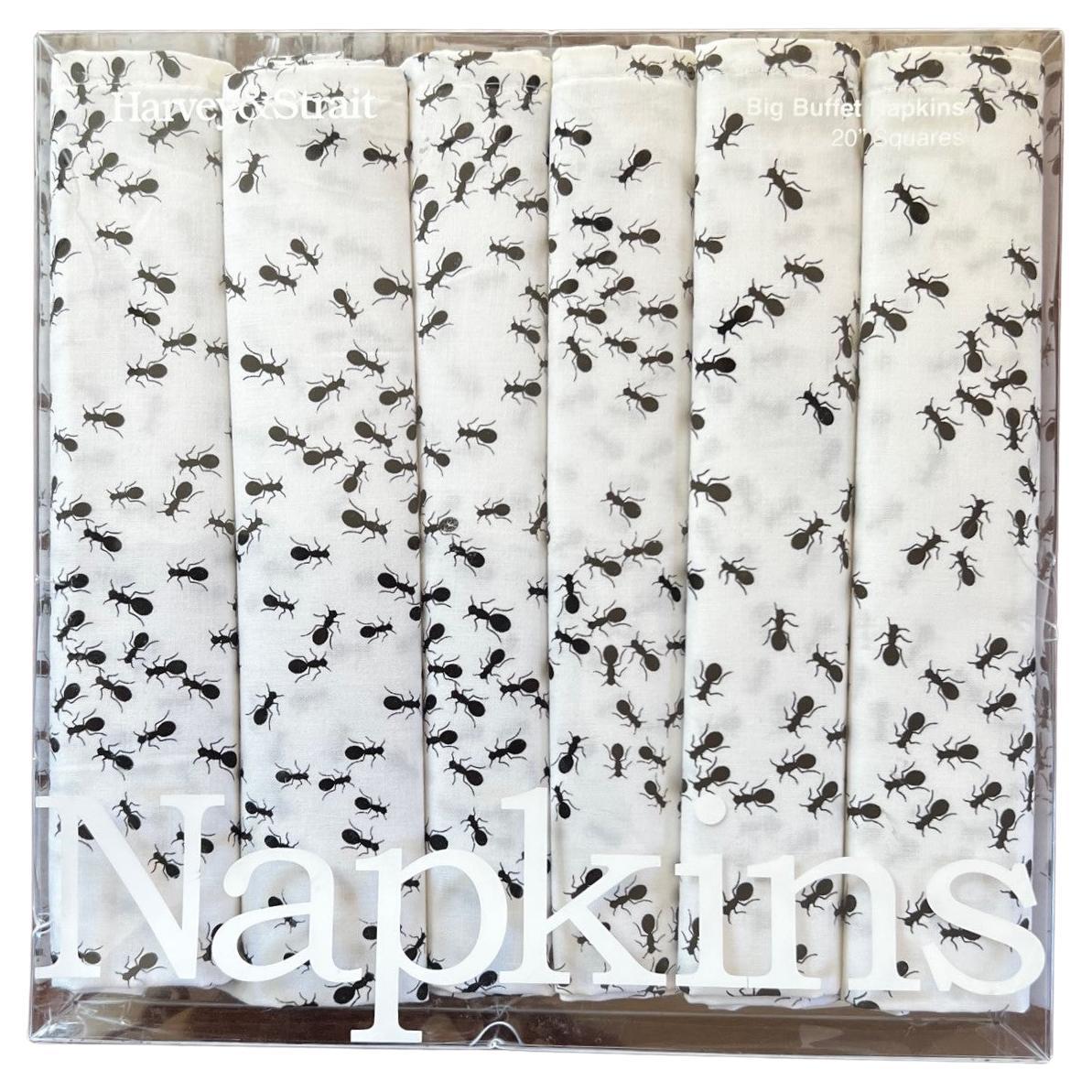 Ensemble de 6 serviettes de table Harvey & Strait Buffet en coton blanc avec fourmis noires