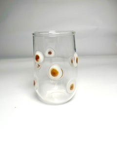 Set di 6 bicchieri per l'acqua in vetro bianco con Dot Dot bianchi e gialli in rilievo