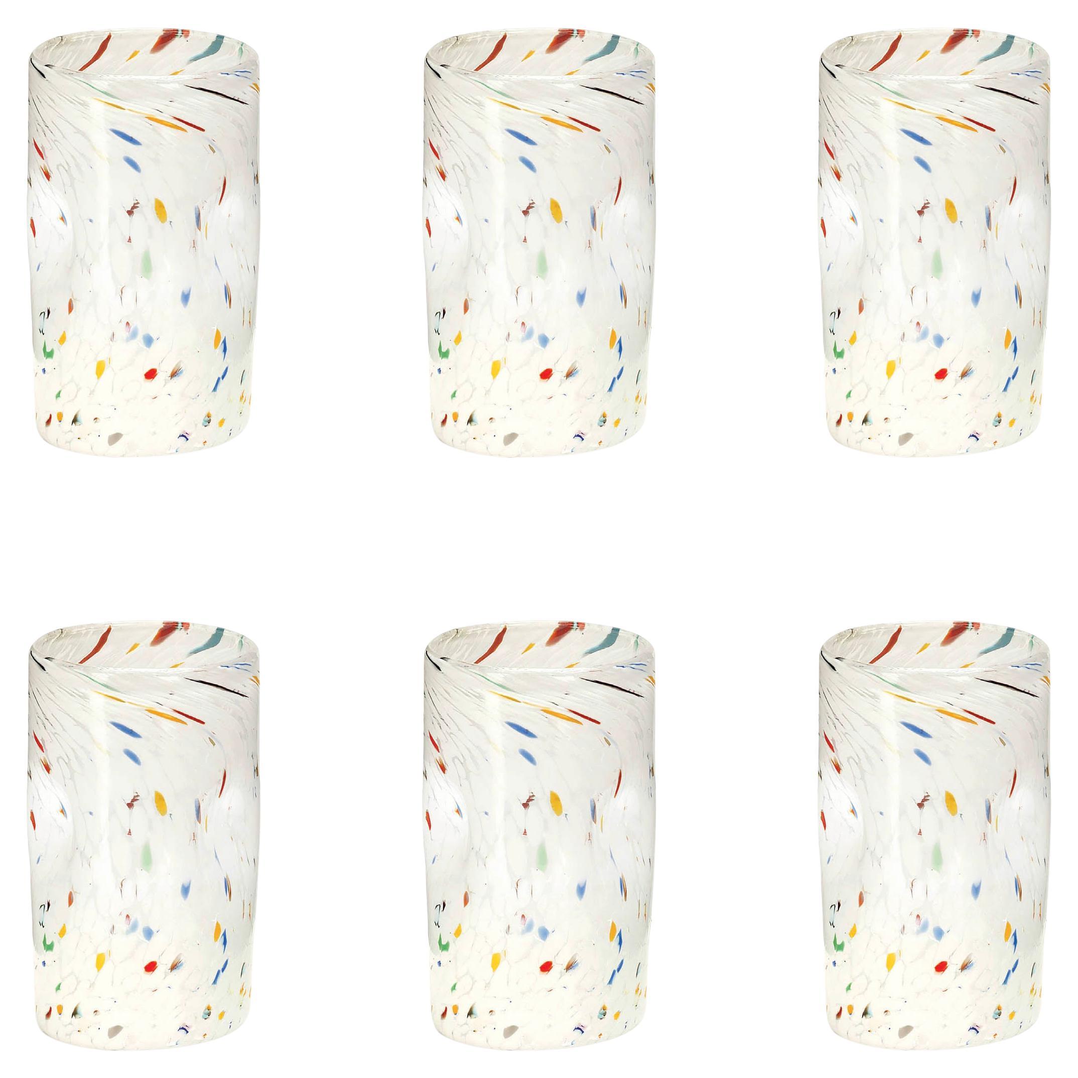 Set of 6 White Handmade Unique Goto Murano Drinking Glasses