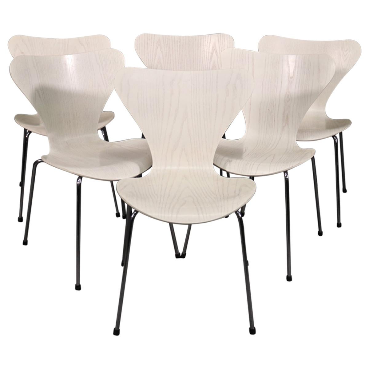 Set of 6 White Laminated Oak Mid-Century Modern Chrome Leg Dining Chairs