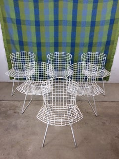 Set of 6 White Metal Indoor / Outdoor Chairs by Harry Bertoia for Knoll