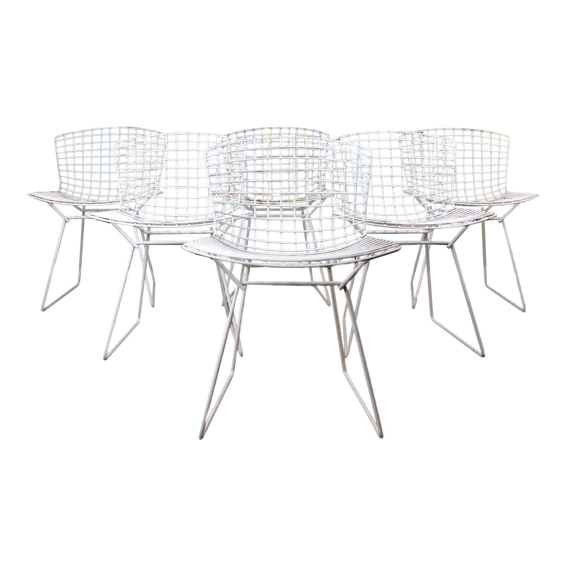 Set of 6 White Metal Indoor / Outdoor Chairs by Harry Bertoia for Knoll