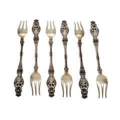 Set of 6 Whiting Lily Sterling Silver Cocktail Forks with Monogram