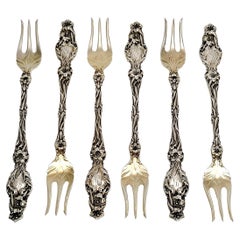 Set of 6 Whiting Lily Sterling Silver Cocktail Forks with Monogram