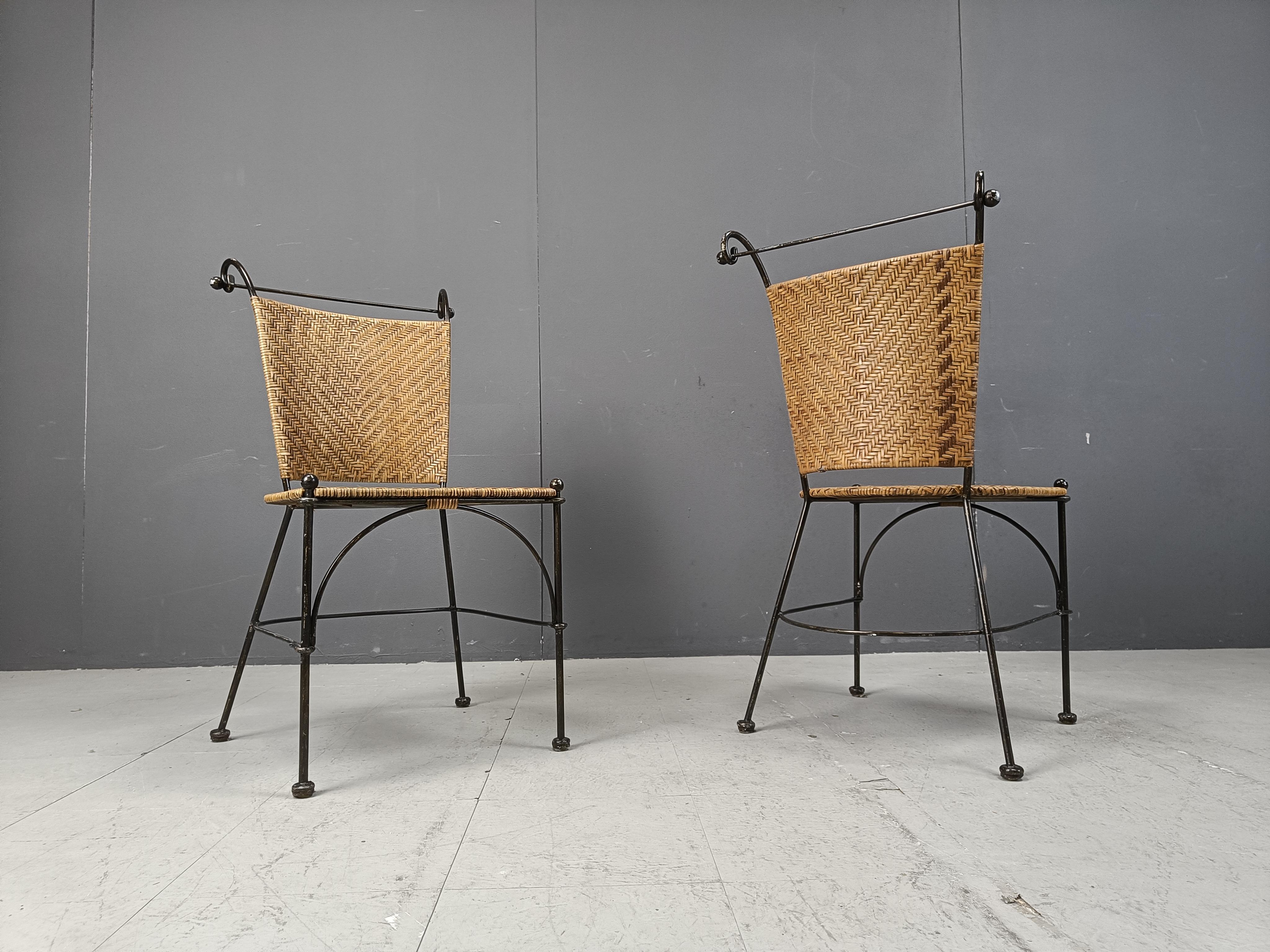 Set of 6 wicker and wrought iron bistro chairs, 1960s 3