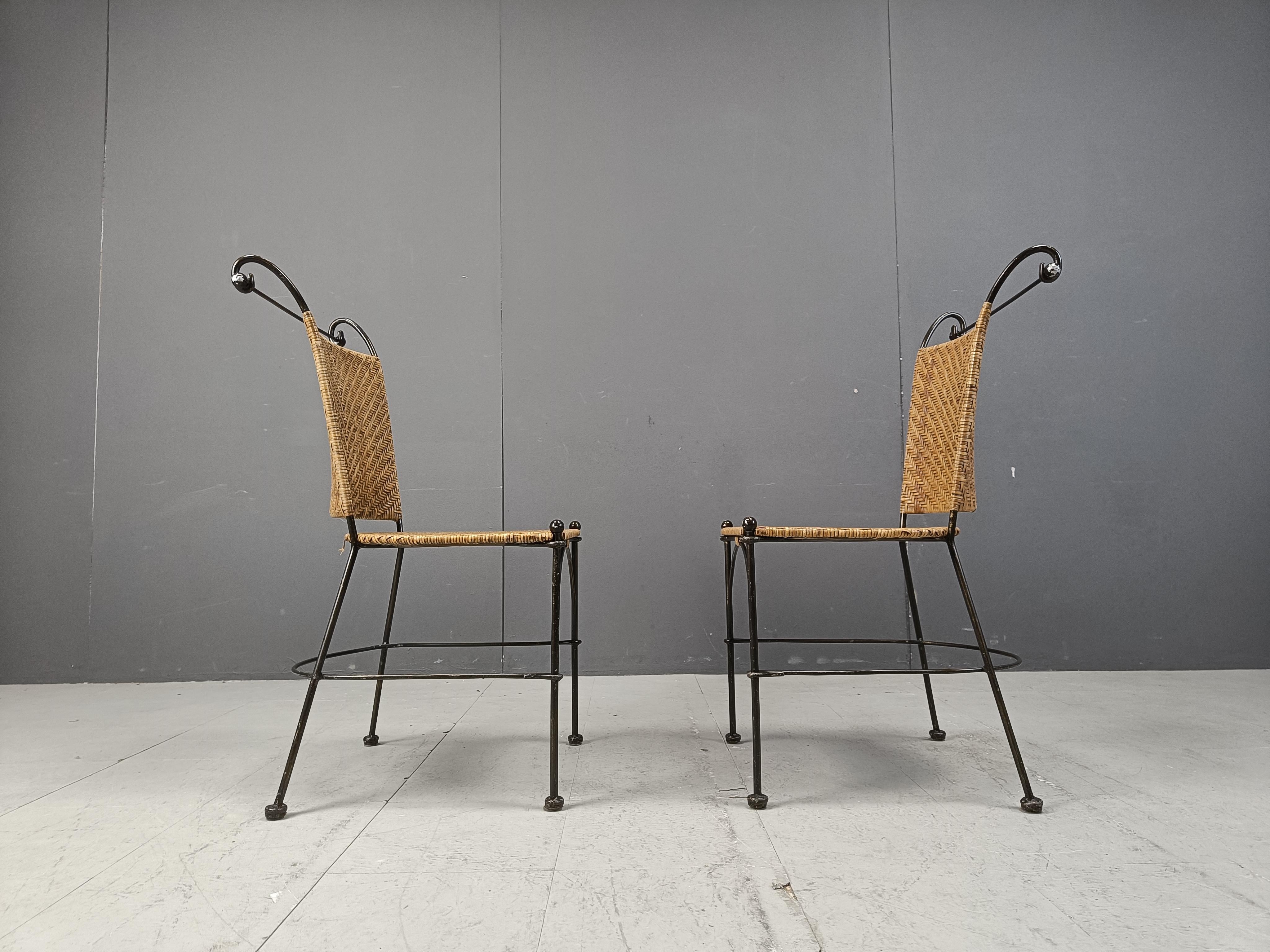 Set of 6 wicker and wrought iron bistro chairs, 1960s 4