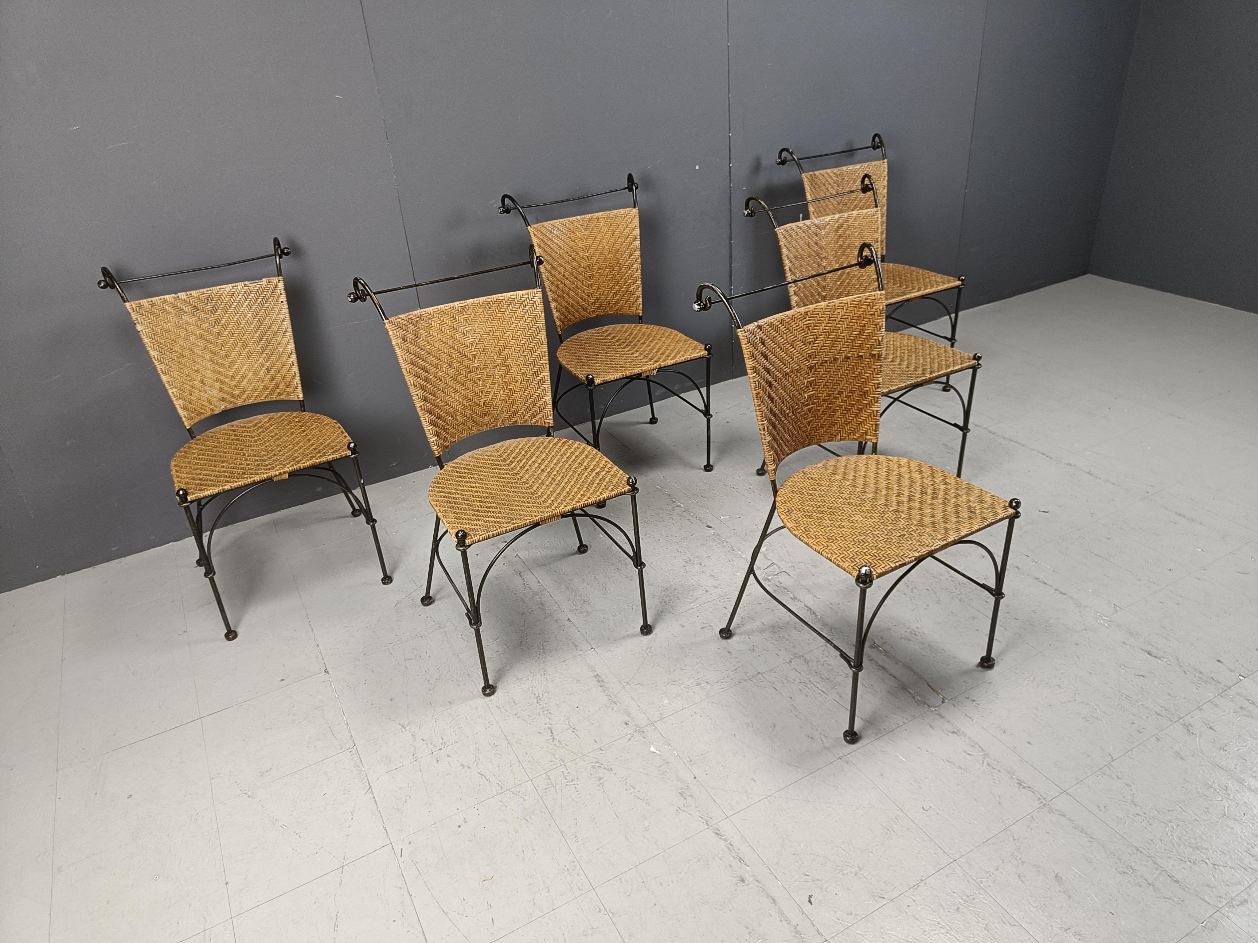 Set of 6 wicker and wrought iron bistro chairs, 1960s 1