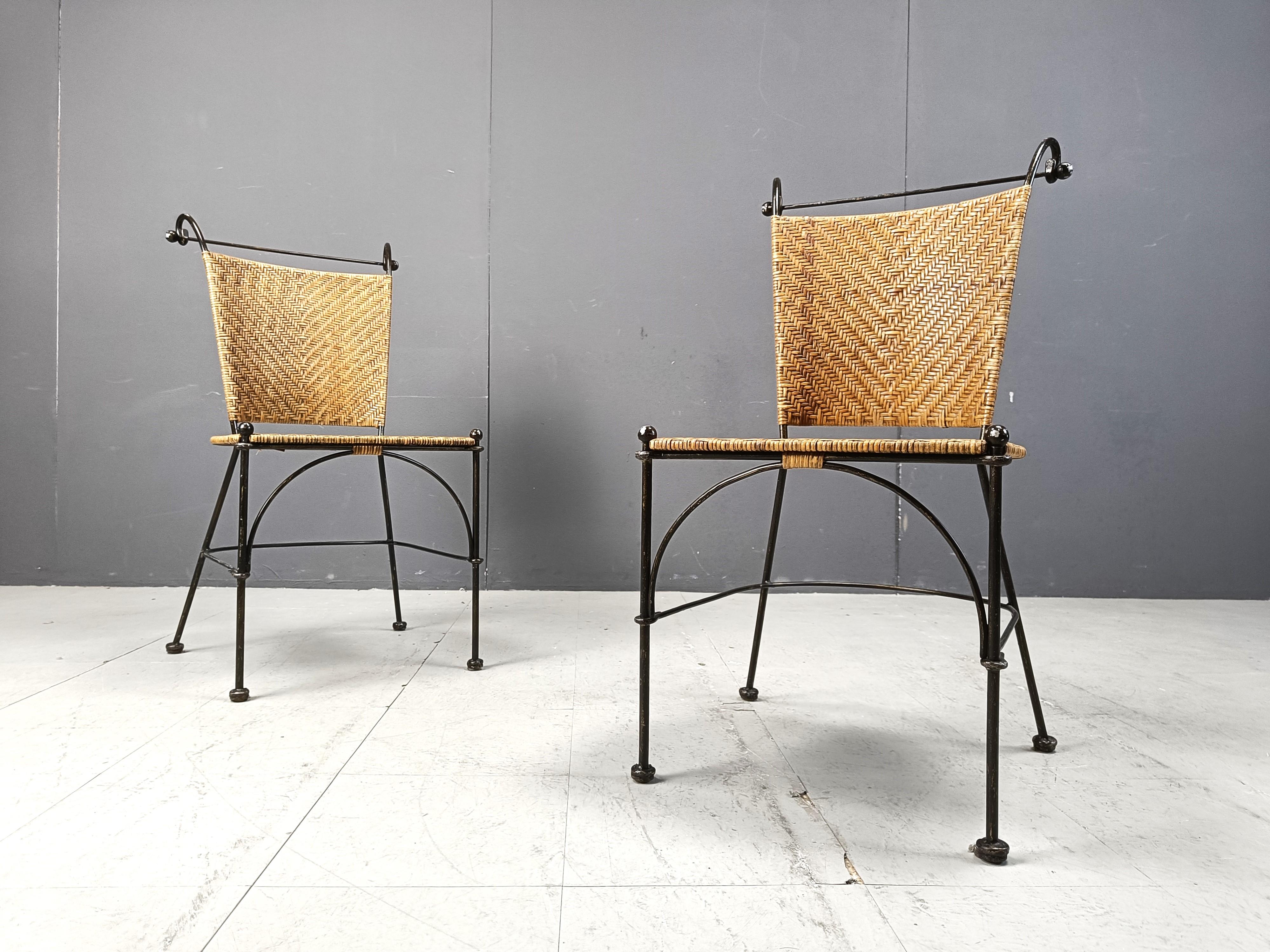 Set of 6 wicker and wrought iron bistro chairs, 1960s 2
