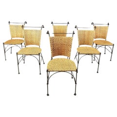 Set of 6 wicker and wrought iron bistro chairs, 1960s