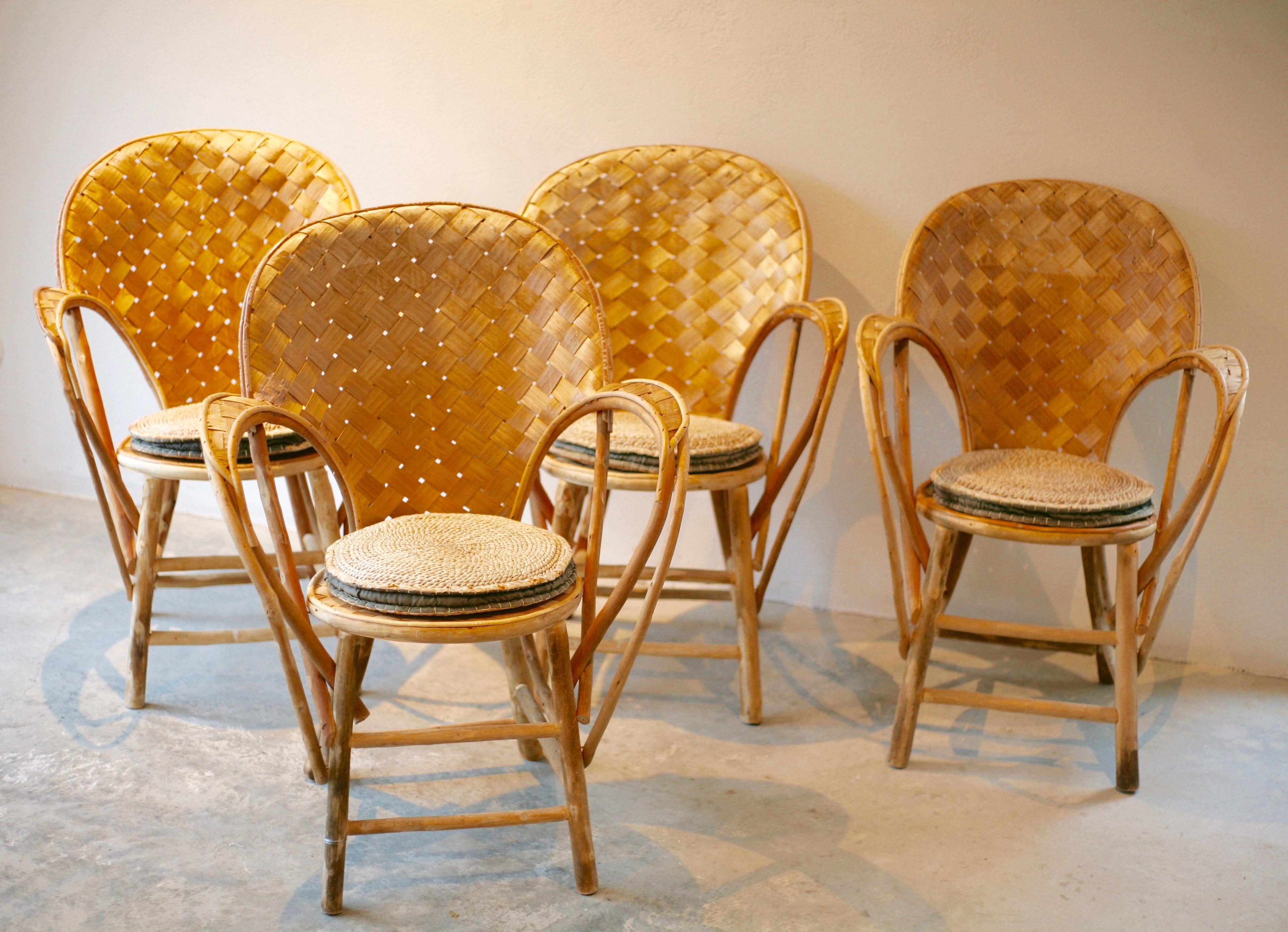 Set of 6 wicker chairs designed by Le Corbusier and being one of his favorites. Handmade in France of pine and chestnut shavings. Still made by the same family that always made them. Since they are handmade the edition always was limited. Two of the