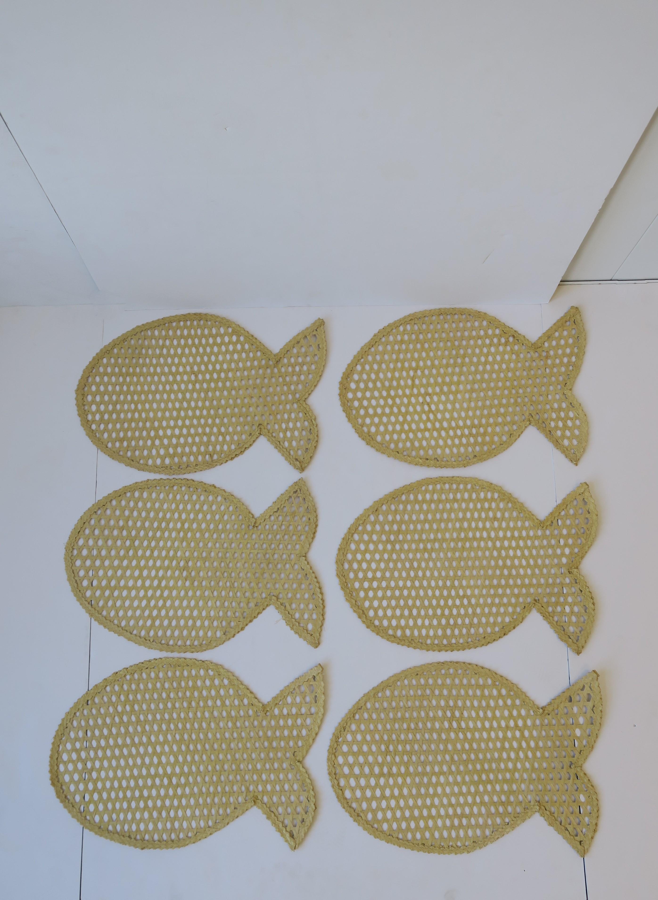 Unknown Set of Wicker Fish Table Placemats, circa 1970s