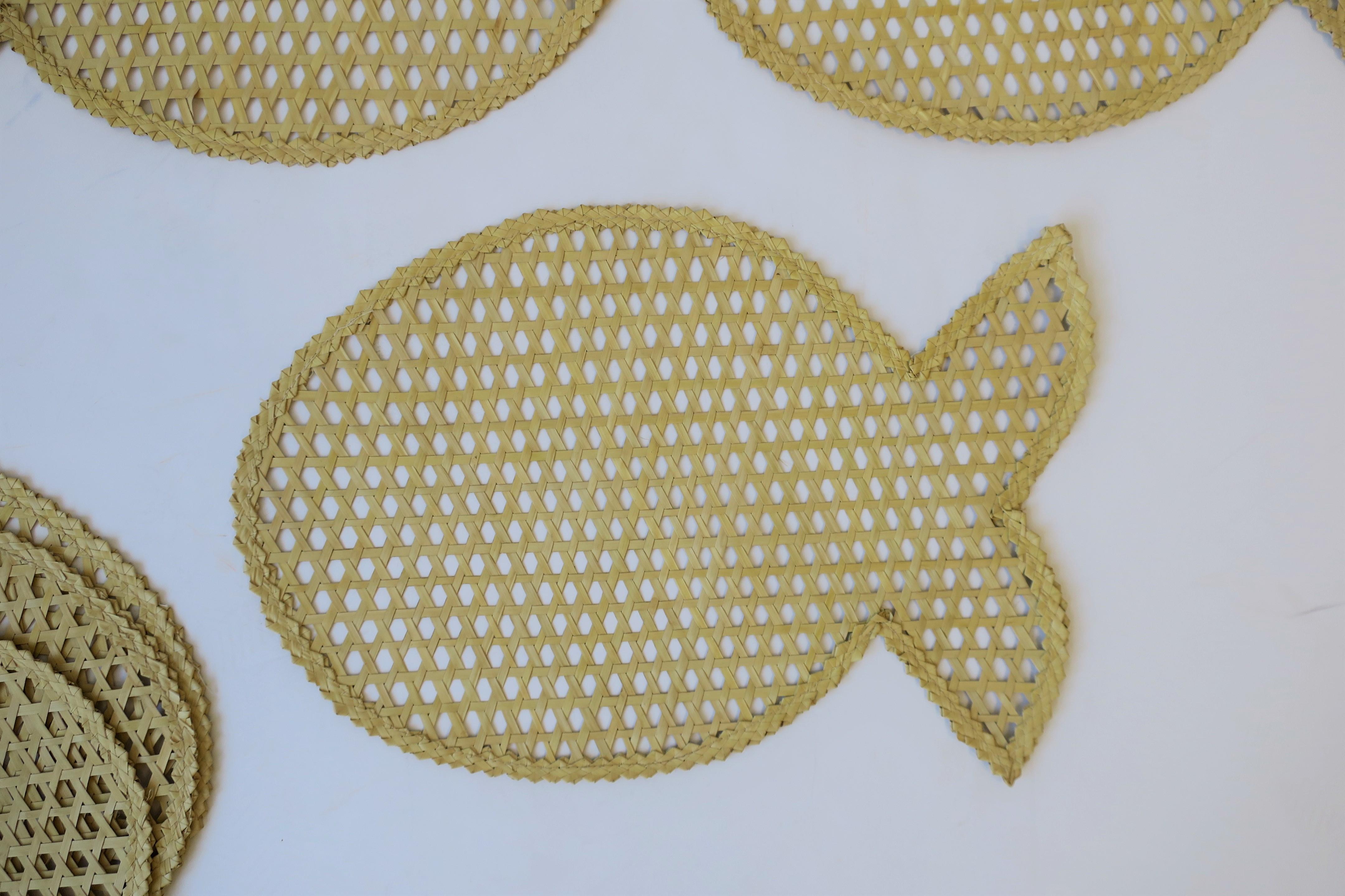 Set of Wicker Fish Table Placemats, circa 1970s 1