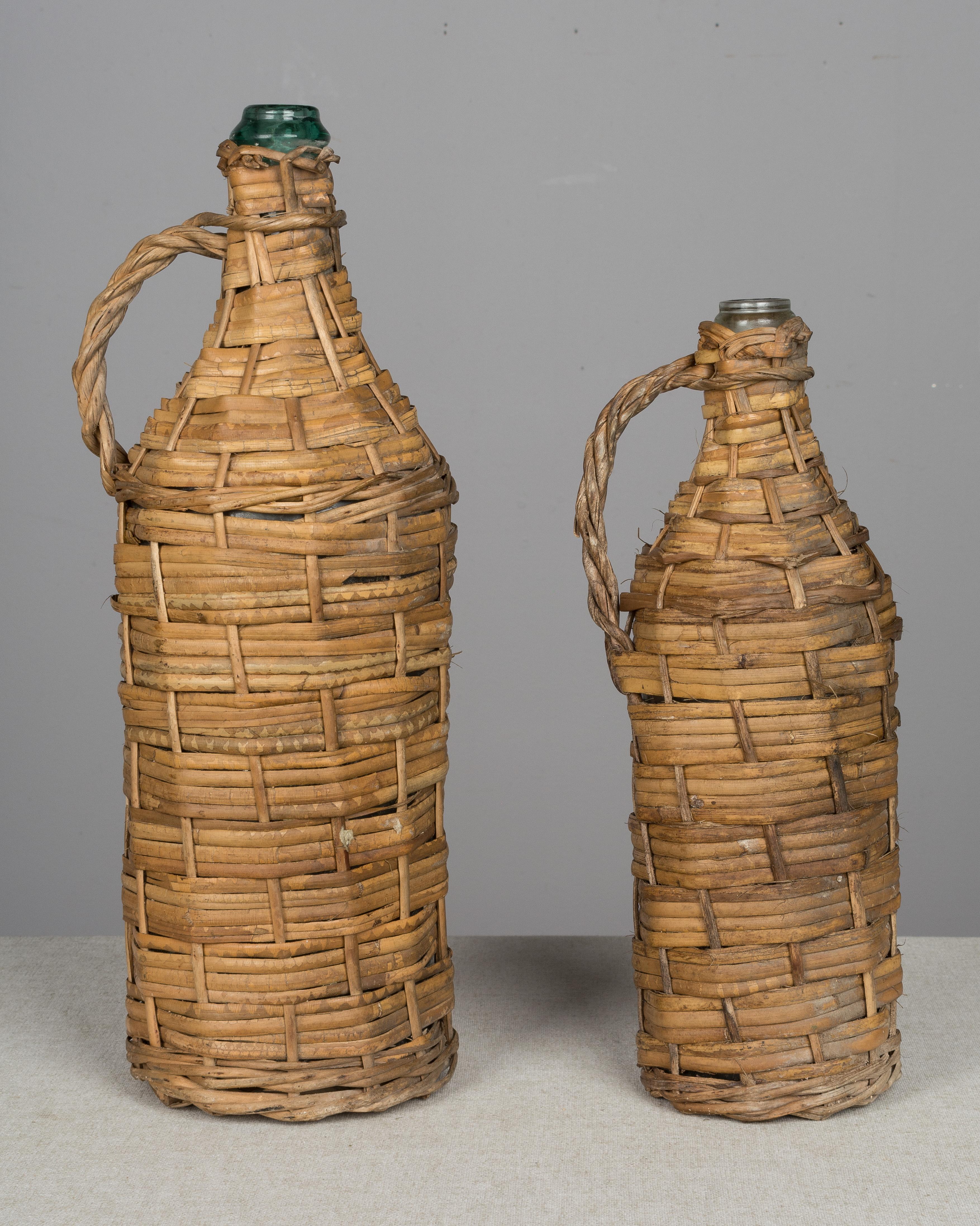 Set of 6 Wicker Wrapped Glass Bottles 1