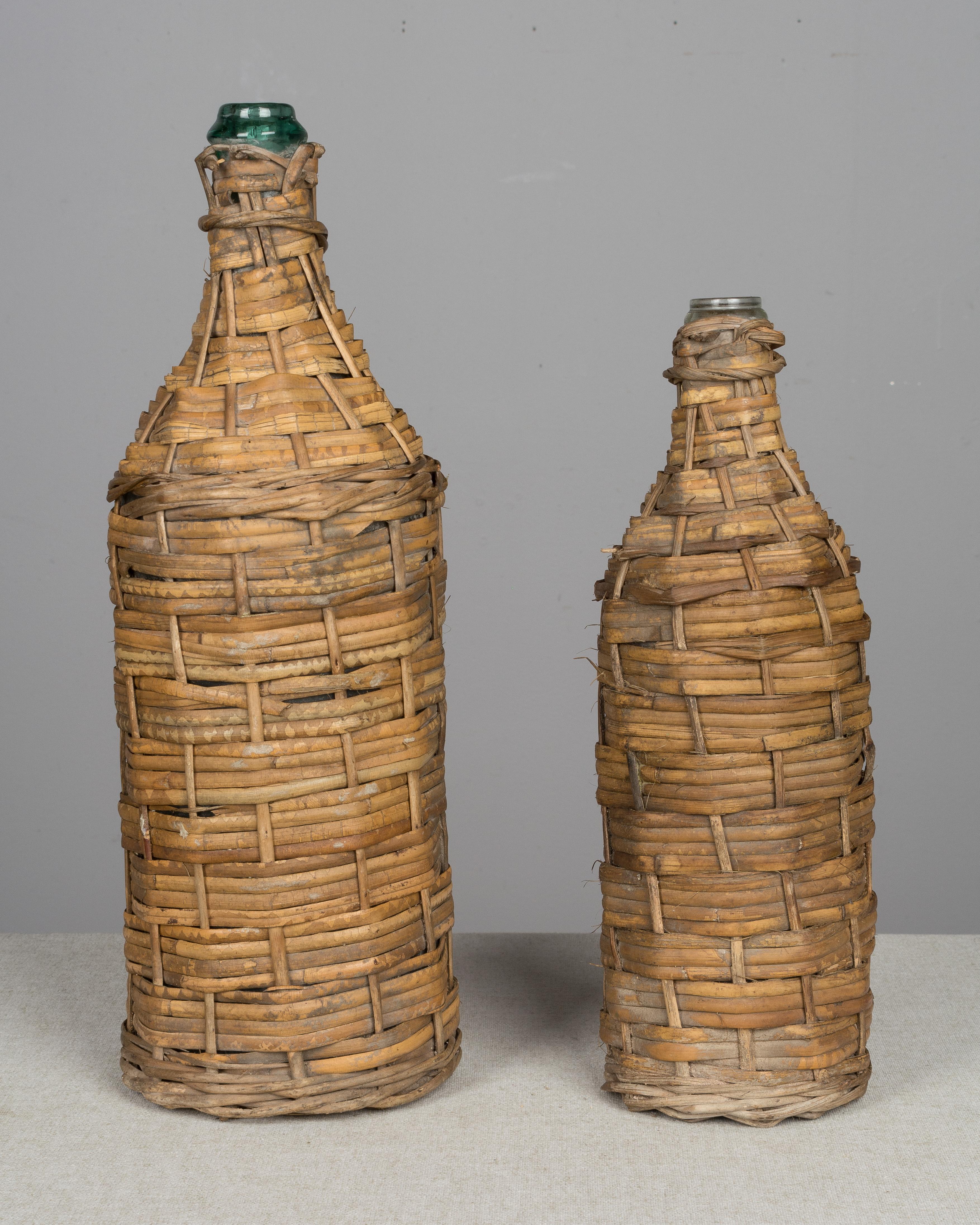 Set of 6 Wicker Wrapped Glass Bottles 2