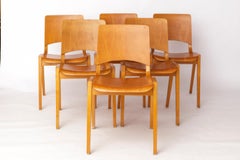 Set of 6 Wilkhahn Stackable Chairs – Beech Wood – Germany 1970s – Vintage Seatin