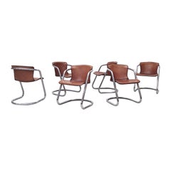 Set of 6 Willy Rizzo 'Attributed' Leather and Chrome Cantilevered Chairs