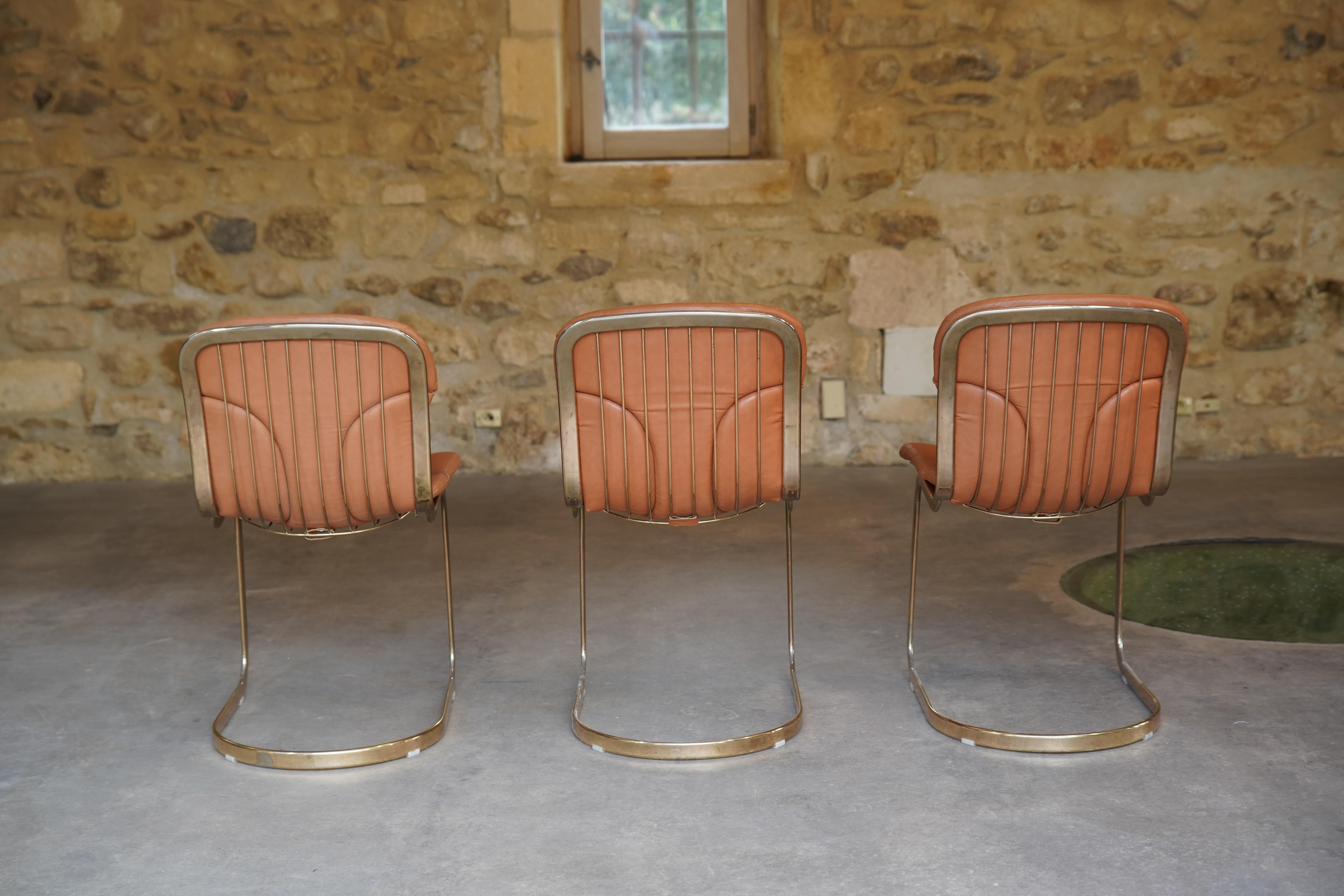 Mid-Century Modern Set of 6 Willy Rizzo Cantilever Dining chairs for Cidue, Italy 1970s