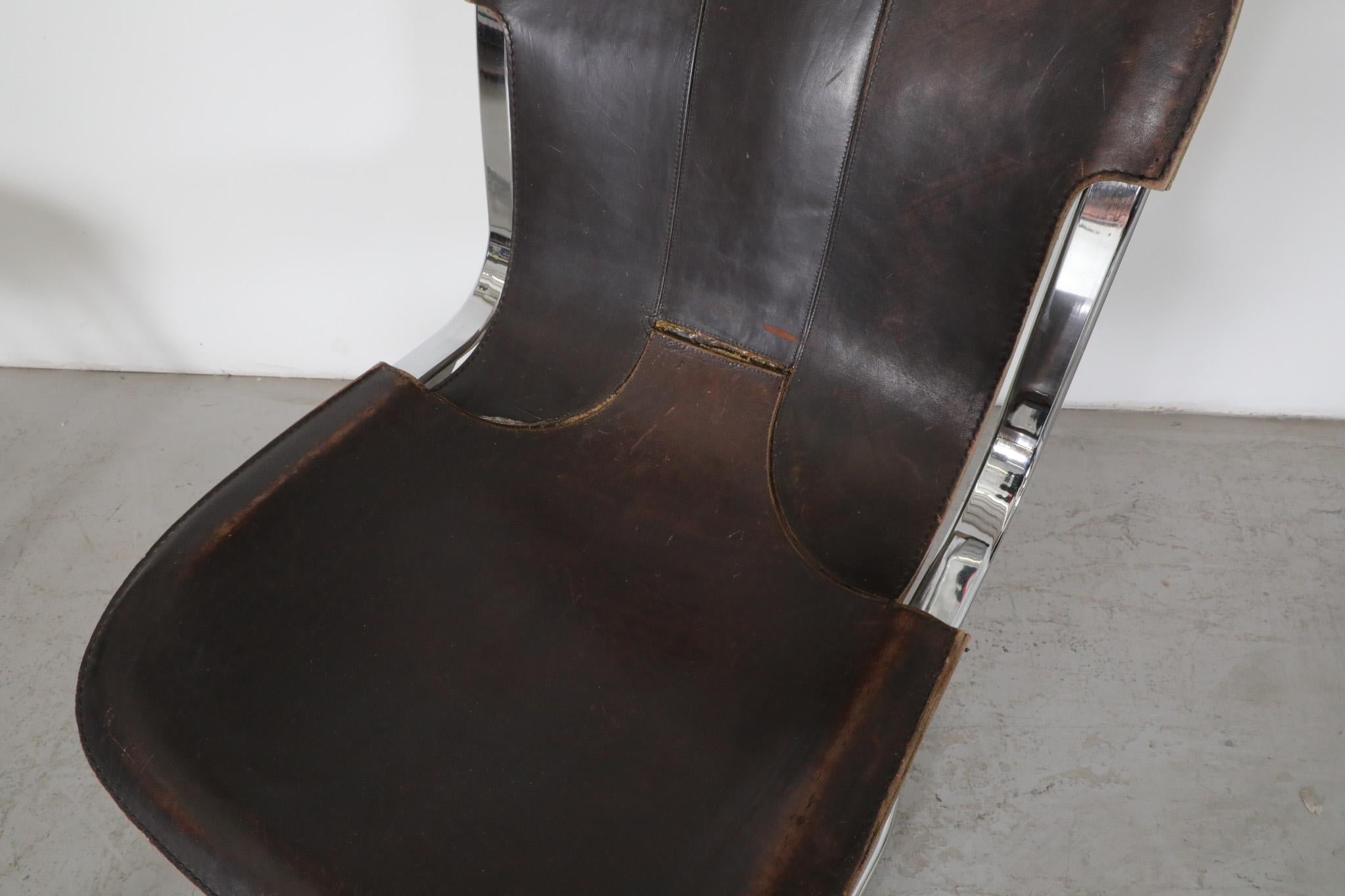 Set of 6 Willy Rizzo Chrome and Brown Leather Cantilever Chairs for Cidue, 1960s For Sale 5