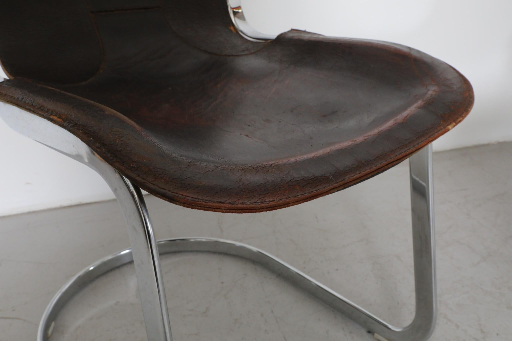 Set of 6 Willy Rizzo Chrome and Brown Leather Cantilever Chairs for Cidue, 1960s For Sale 8