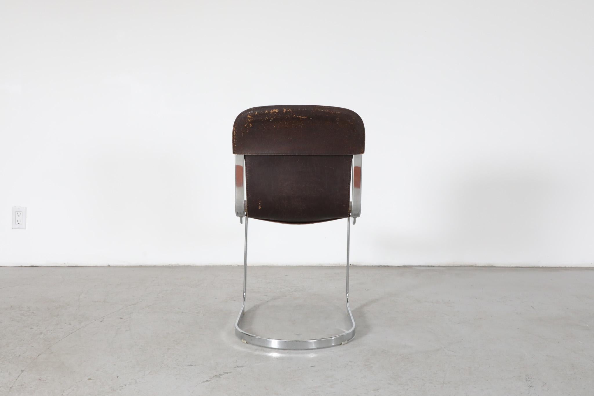 Set of 6 Willy Rizzo Chrome and Brown Leather Cantilever Chairs for Cidue, 1960s 2