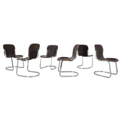Set of 6 Willy Rizzo Chrome and Leather chairs by for Cidue, 1960s
