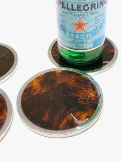 Set of 6 Willy Rizzo Coasters Tortoiseshell Plexiglass and Chrome, Italy, 1970s