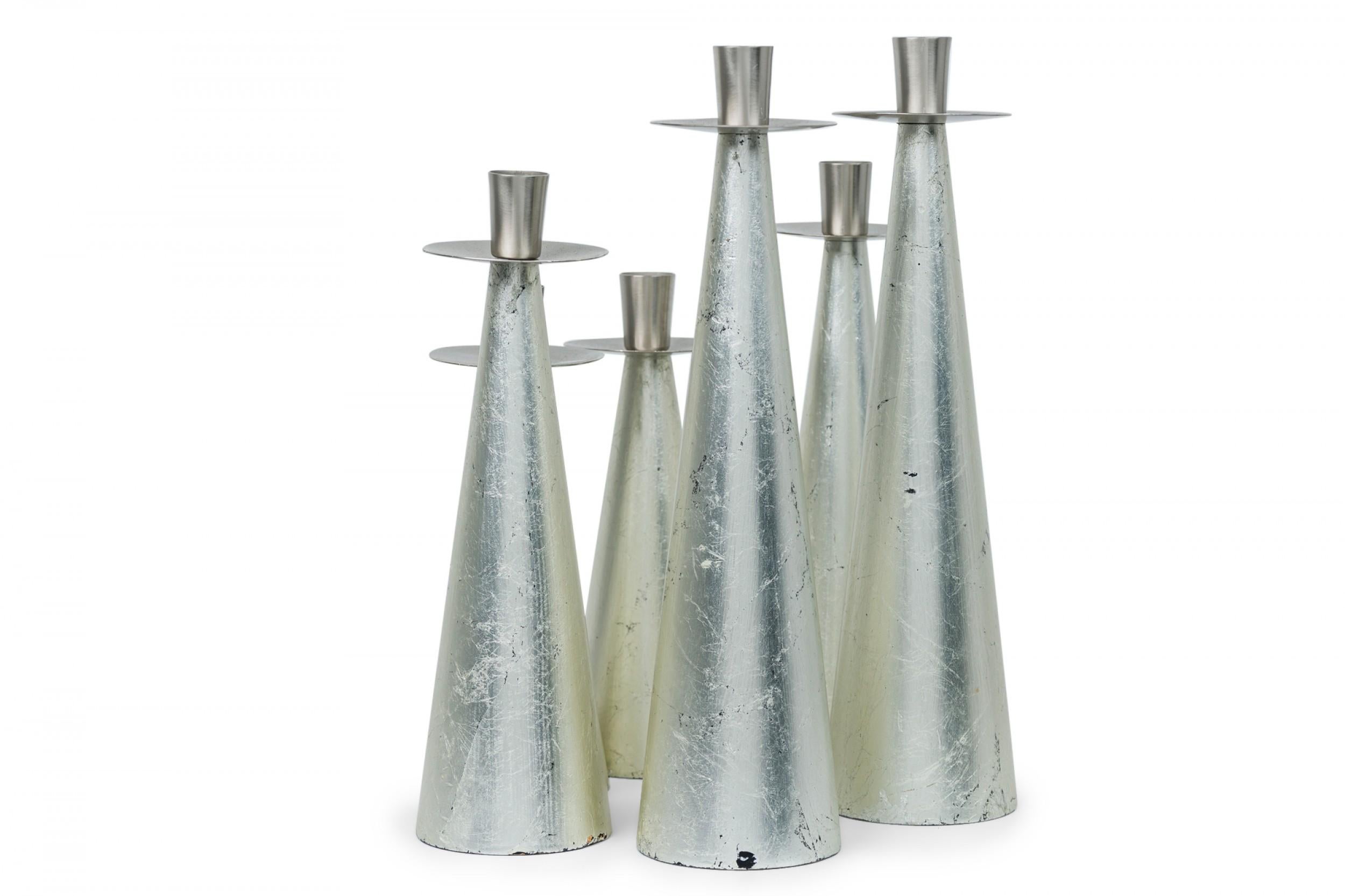 20th Century Set of 6 Wilson's Carmel Midcentury American Silver Leaf Candlesticks For Sale