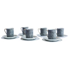 Set of 6 Windsor Bone China Coffee Cups with Saucers and Dessert Plates, UK 1966