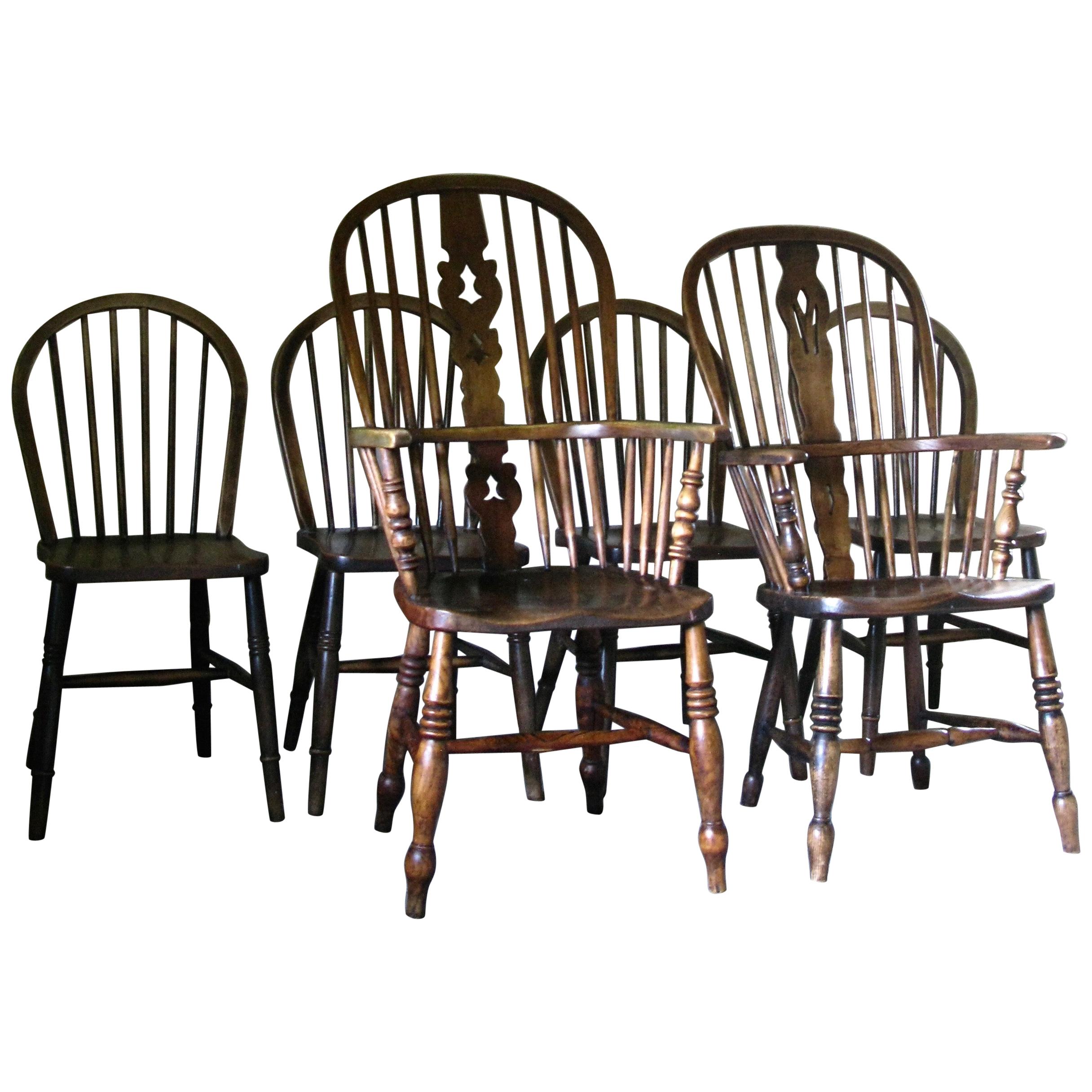 Set of 6 Windsor Dining Chairs, English, Antique Dining Chairs, Oak Chairs