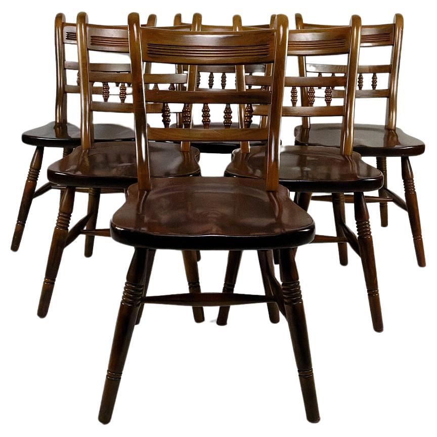 Set of 6 "Windsor" / Western / Cowboy chairs in beech, Circa 1970 For Sale