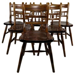 Antique Set of 6 "Windsor" / Western / Cowboy chairs in beech, Circa 1970