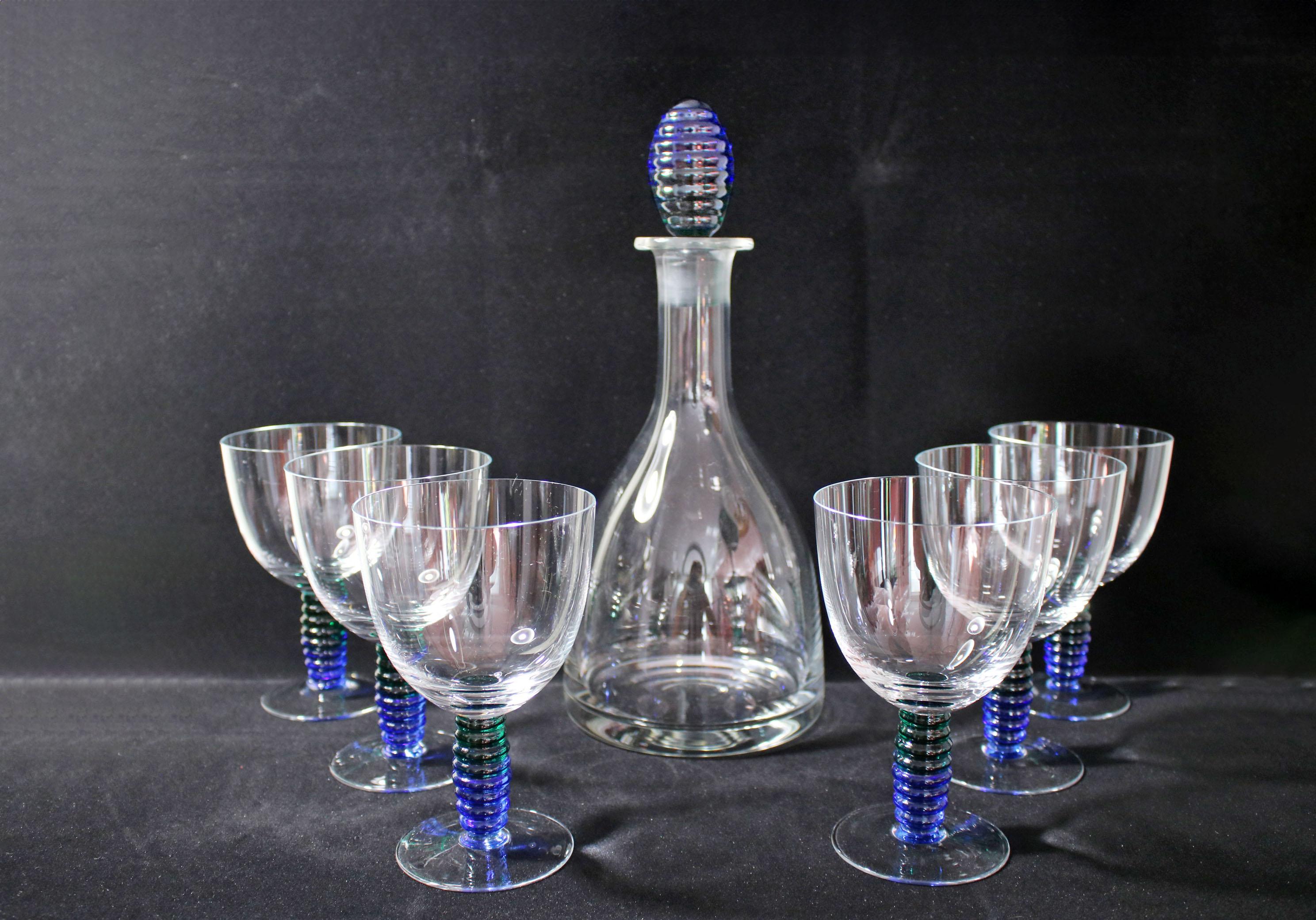 Art Nouveau Wine Glasses and Decanter, Art Noveau, Mid 20th Century, Set Of 6  For Sale