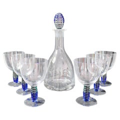 Wine Glasses and Decanter, Art Noveau, Mid 20th Century, Set Of 6 