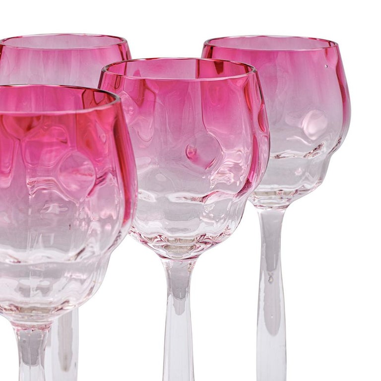 Set of 6 Wine Glasses Koloman Moser Meyr's Neffe circa 1901 Pink Jugendstil For Sale 5