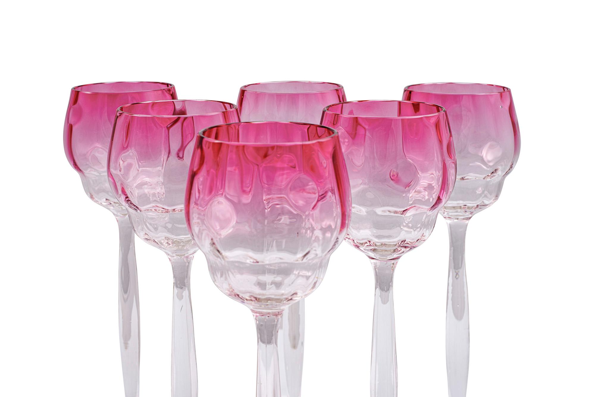 Autrichien Ensemble de 6 verres à vin Koloman Moser's Neffe circa 1901 Pink Jugendstil en vente