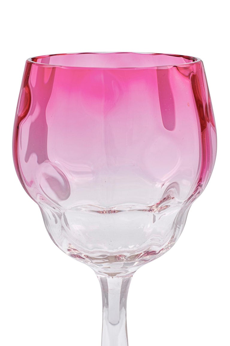 Early 20th Century Set of 6 Wine Glasses Koloman Moser Meyr's Neffe circa 1901 Pink Jugendstil For Sale