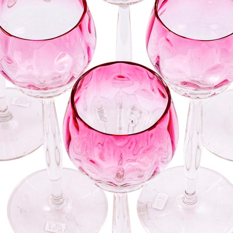 Set of 6 Wine Glasses Koloman Moser Meyr's Neffe circa 1901 Pink Jugendstil For Sale 4