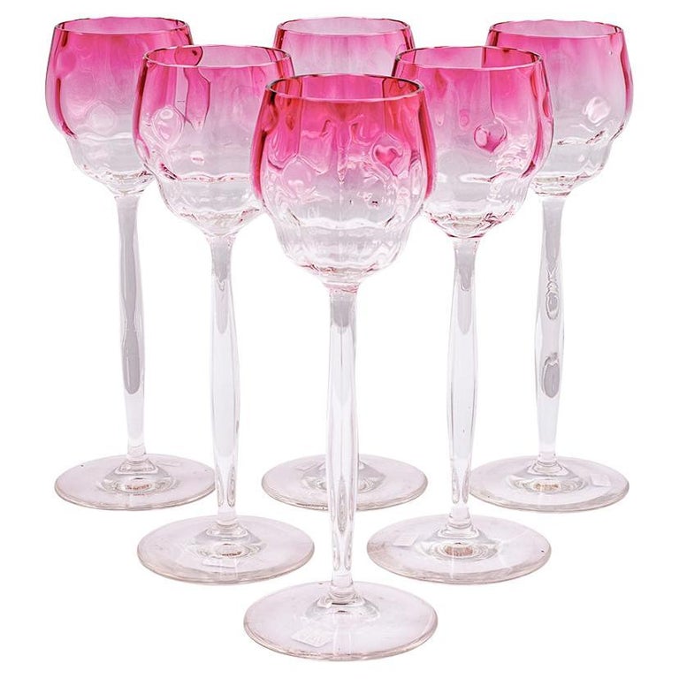 Set of 6 Wine Glasses Koloman Moser Meyr's Neffe circa 1901 Pink Jugendstil For Sale