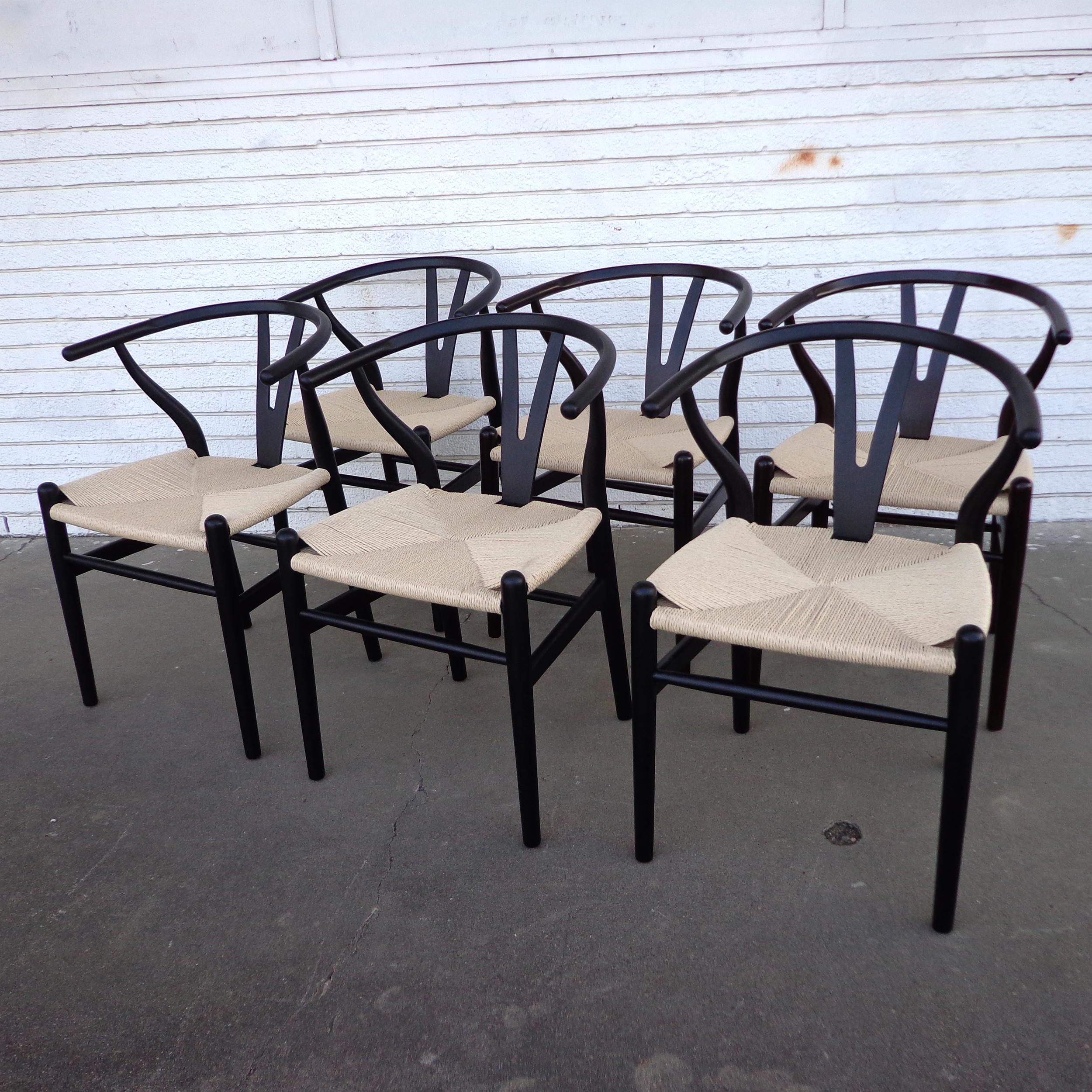 Ebonized Set of 6 Wishbone Style Dining Chairs