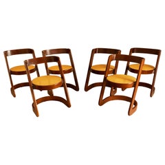 Set of 6 wood and caning chairs - Italy 70s