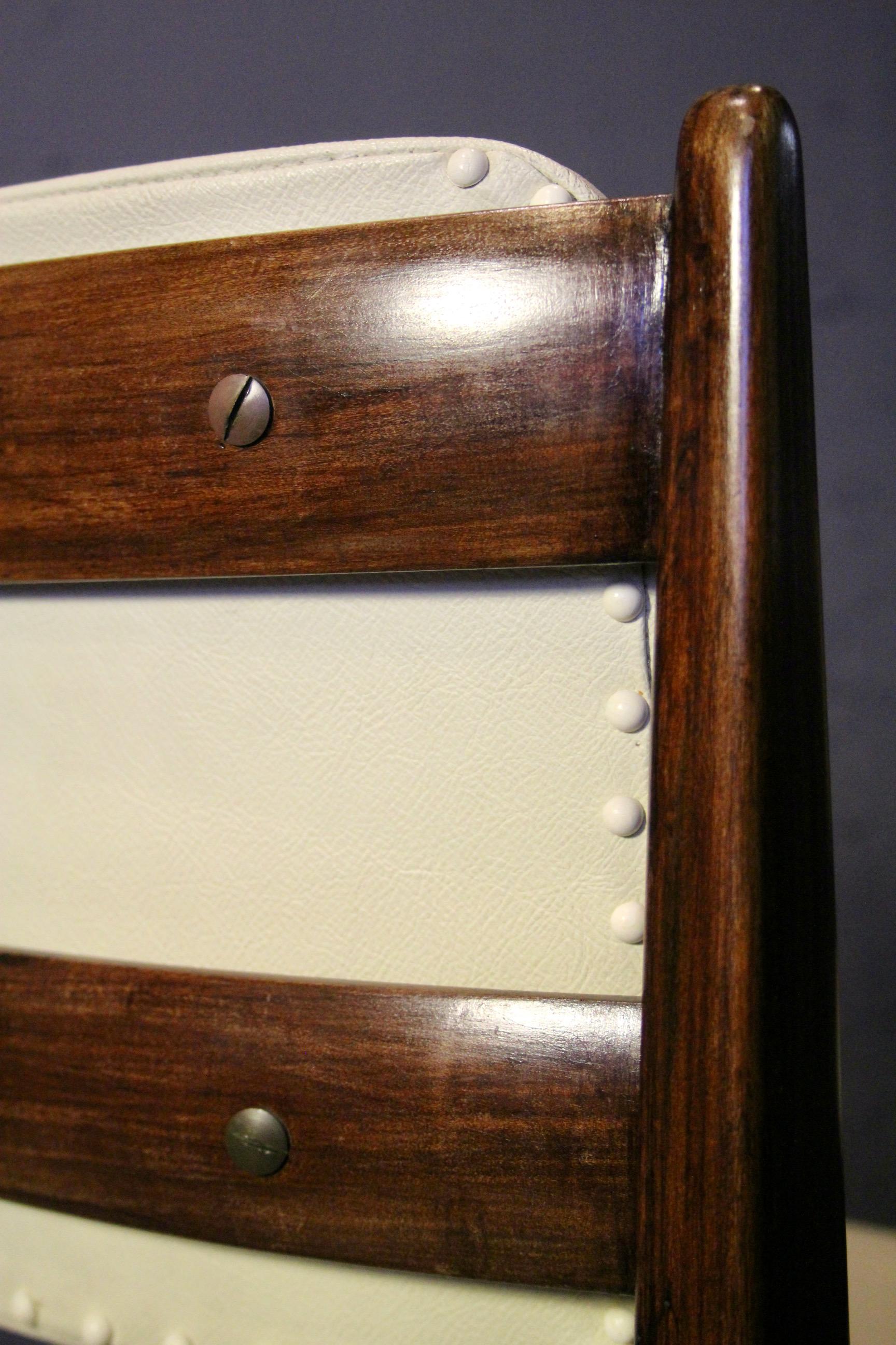 Mid-20th Century Set of 6 wood and faux leather probably Italian production For Sale