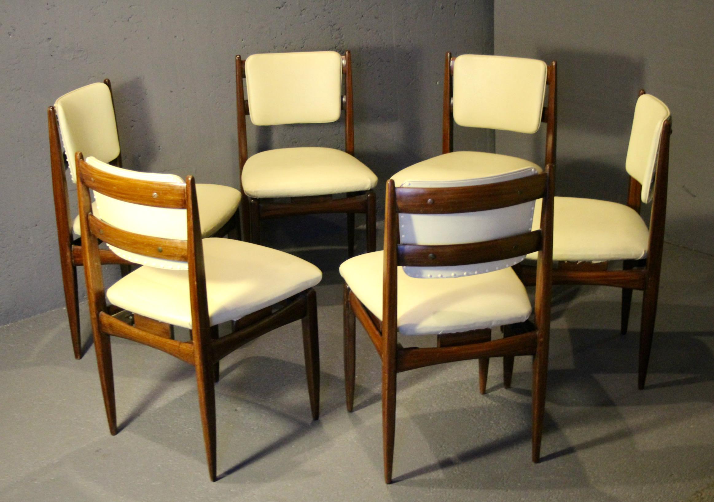 Set of 6 wood and faux leather probably Italian production For Sale 1