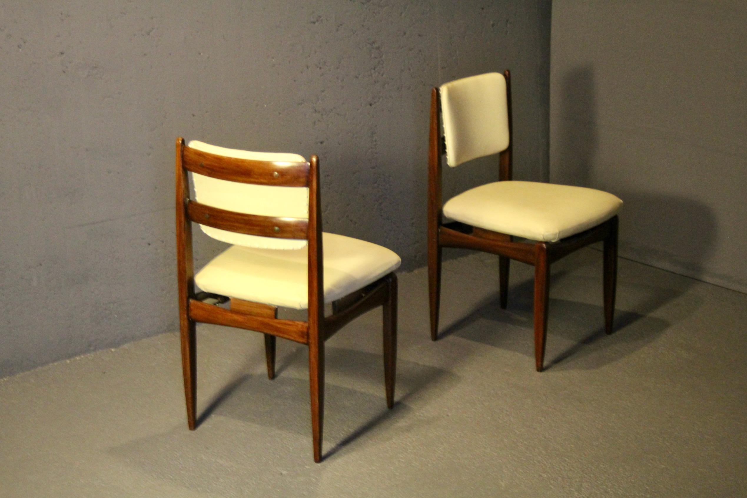 Set of 6 wood and faux leather probably Italian production For Sale 2