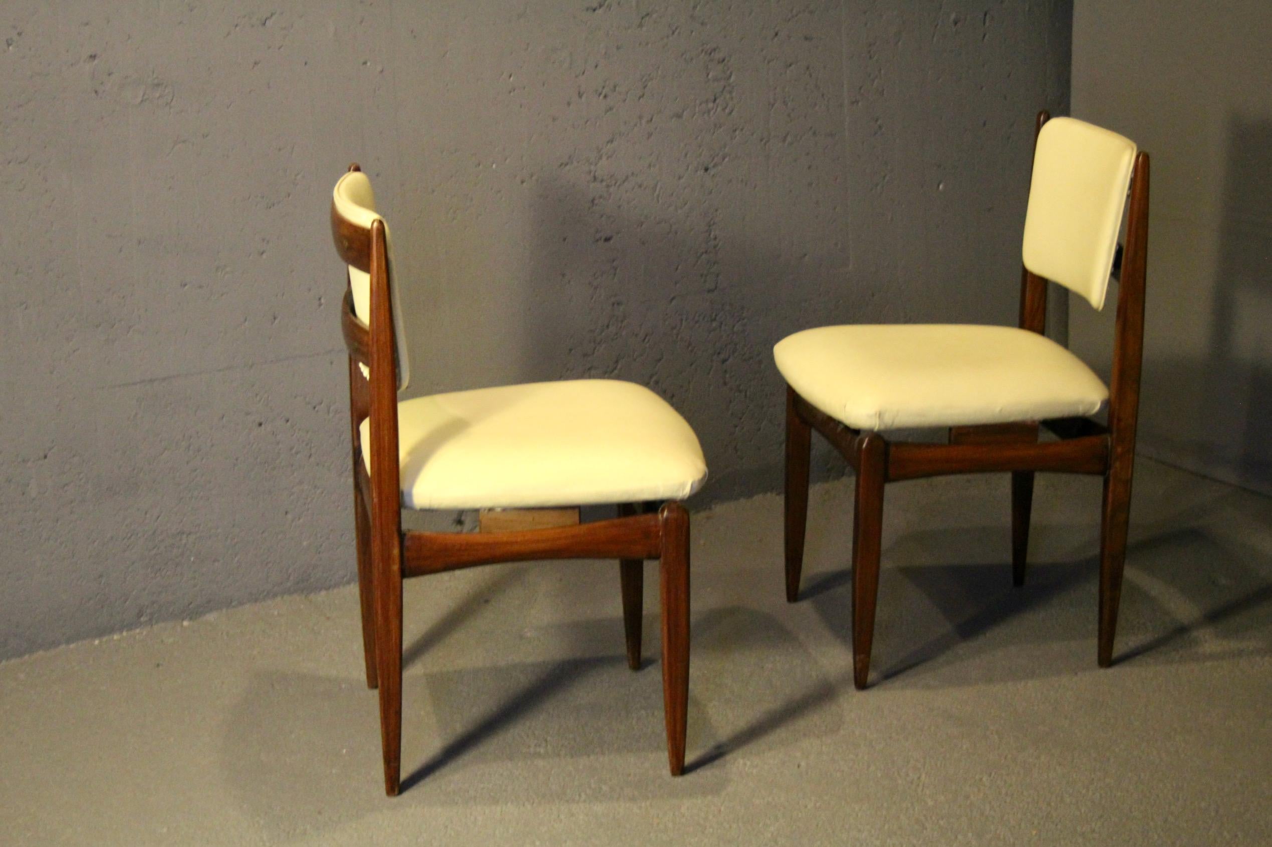 Set of 6 wood and faux leather probably Italian production For Sale 3