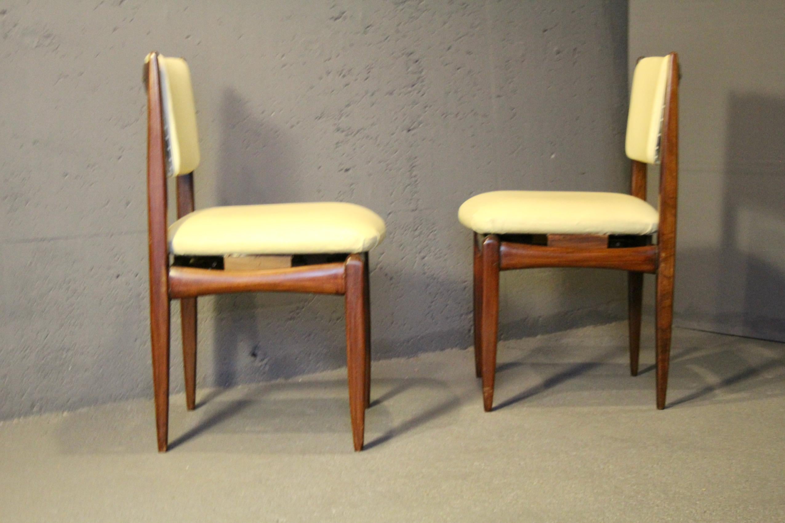 Set of 6 wood and faux leather probably Italian production For Sale 4