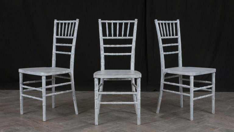 Chinese Chippendale Set of Faux Bamboo Dining Chairs For Sale