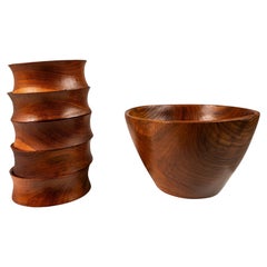 Set di 6 insalatiere in legno massiccio di teak birmano, 1970 ca.
