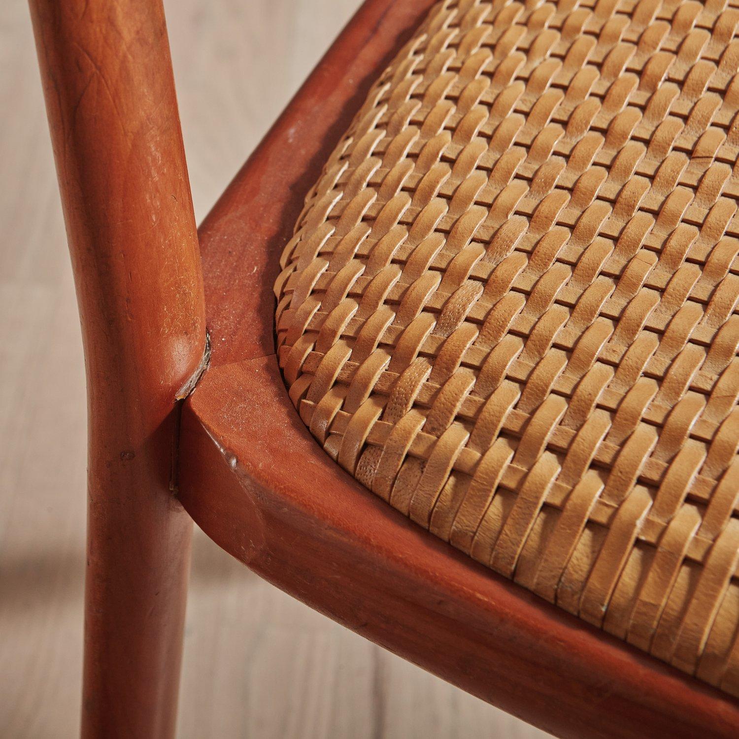 Set of 6 Wood + Woven Leather Dining Chairs by Pierantonio Bonacina, Italy 1970s For Sale 4