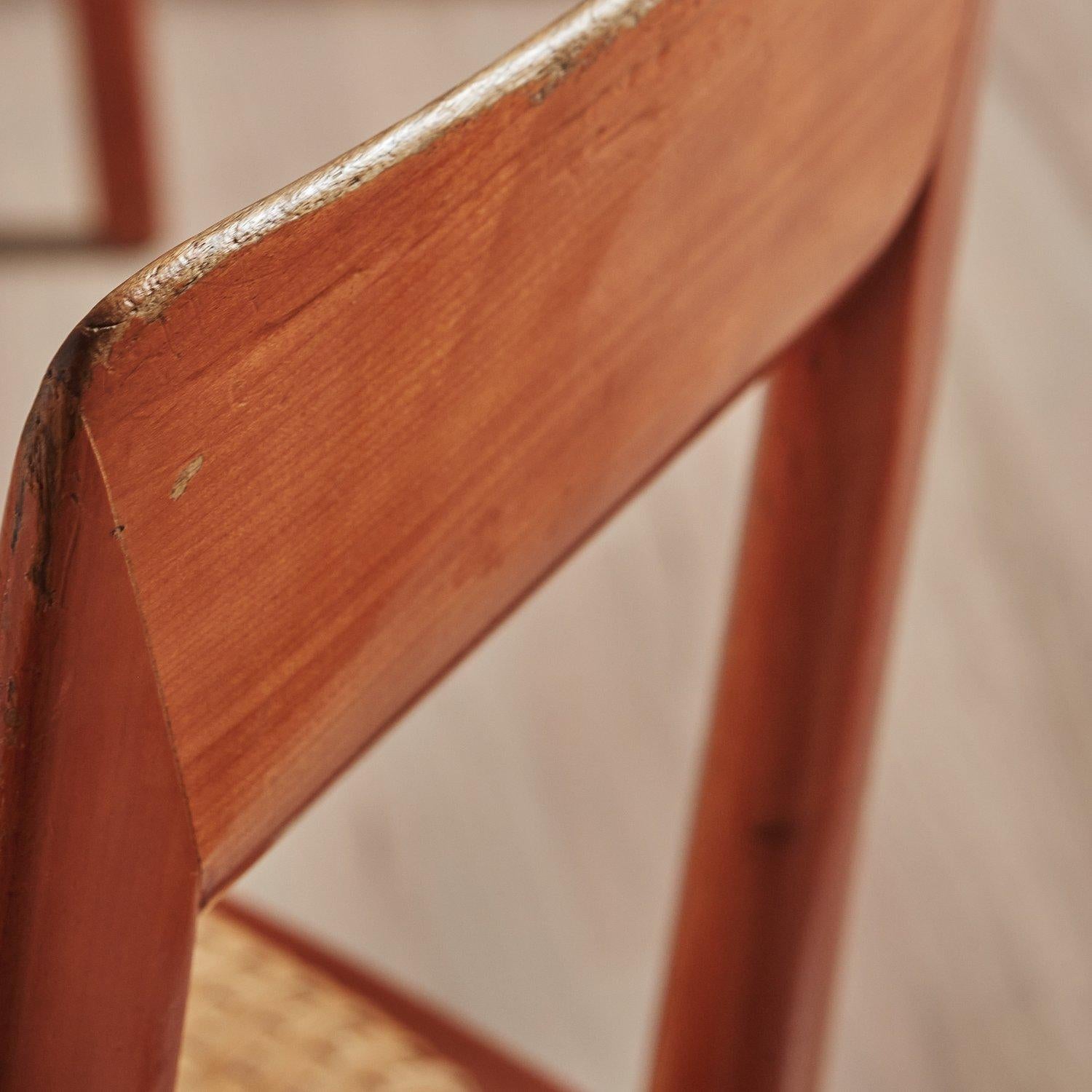 Satz von 6 Esszimmerstühlen aus Holz + gewebtem Leder von Pierantonio Bonacina, Italien 1970er Jahre im Angebot 12